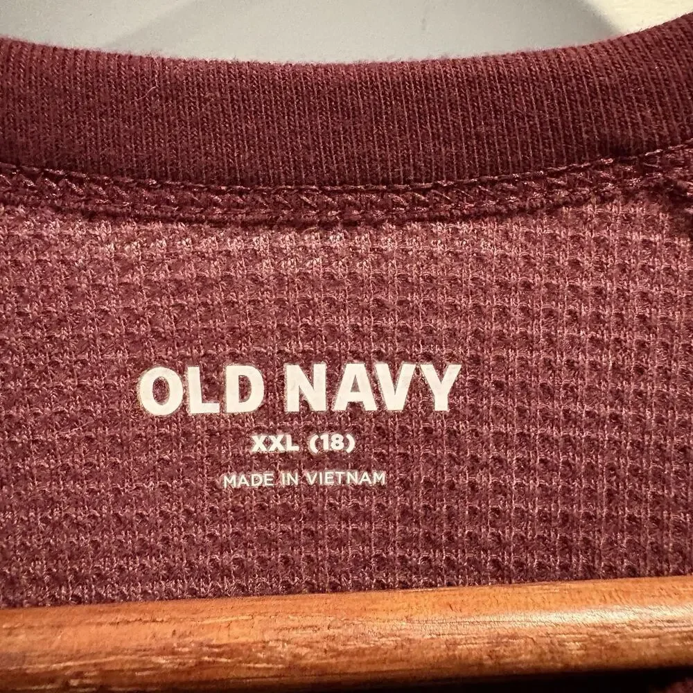 Old Navy Henley Shirt Boys‎ XXL 18 Burgundy Red Waffle Thermal Long Sleeve